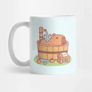 Cute Capybara Relaxing In Wooden Hot Tub Bath Mug